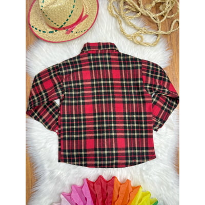 Camisa Infantil Xadrez Flanelada Vermelha e Kaki Manga Longa