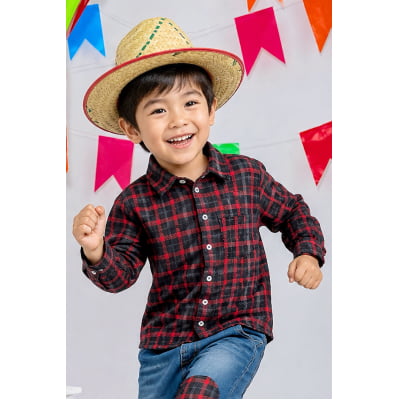 Camisa Infantil Xadrez Flanelada Vermelha e Preta Manga Longa Camisa Infantil Xadrez Flanelada Vermelha e Preta Manga Longa