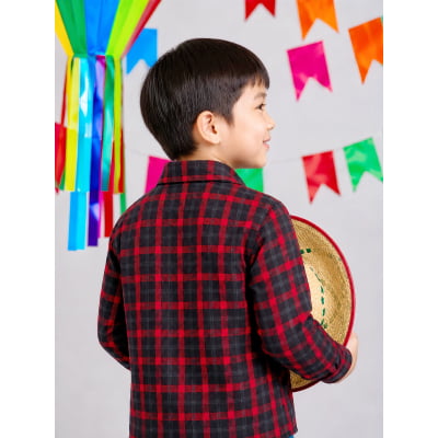 Camisa Infantil Xadrez Flanelada Vermelha e Preta Manga Longa