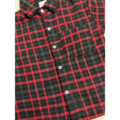 Camisa Infantil Xadrez Flanelada Vermelha e Preta Manga Longa