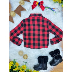 Camisa Infantil Meninas Flanelada Xadrez Junina Preto e Vermelho