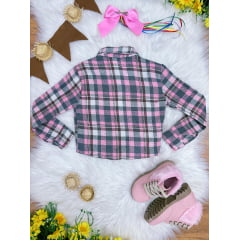 Camisa Infantil Meninas Flanelada Xadrez Junina Arraiá Rosa