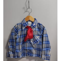Camisa Xadrez Junino Caipira Azul Com Gravata