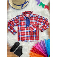 Camisa Xadrez Junino Caipira Vermelho Com Gravata