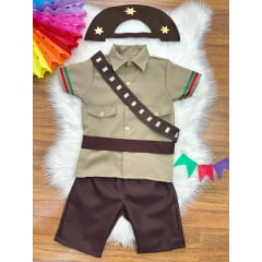 Conjunto Infantil Fantasia Junino Lampião Arraiá Marrom