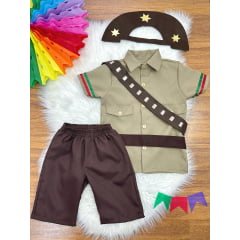 Conjunto Infantil Fantasia Junino Lampião Arraiá Marrom
