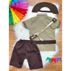 Conjunto Infantil Fantasia Junino Lampião Arraiá Marrom