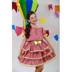 Conjunto Meninas Festa Junina Vermelho Xadrez Cropped Com Saia