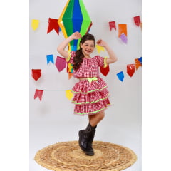 Conjunto Meninas Festa Junina Vermelho Xadrez Cropped Com Saia