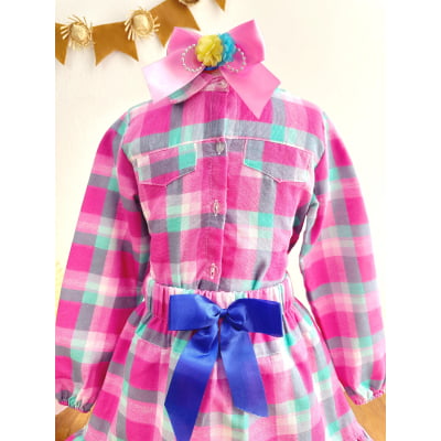Conjunto Meninas Junino Camisa Rosa Com Saia Xadrez