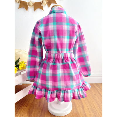 Conjunto Meninas Junino Camisa Rosa Com Saia Xadrez