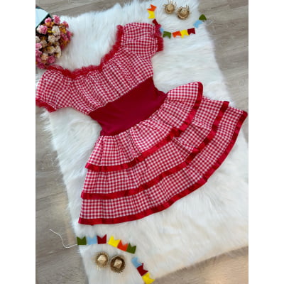 Fantasia Adulto Junino Arraiá Vermelho Xadrez Festas