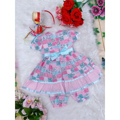 Fantasia Bebê Junino Rosa Chiclete - P-M-G - Podem Ter Variação Cor