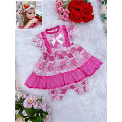Fantasia Bebê Junino Rosa Chiclete P-M-G  - Podem Ter Variação Cor