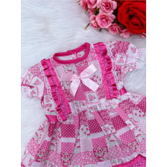 Fantasia Bebê Junino Rosa Chiclete P-M-G  - Podem Ter Variação Cor