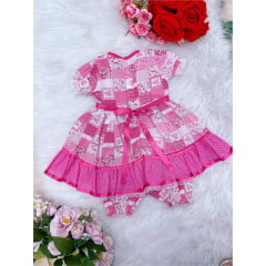 Fantasia Bebê Junino Rosa Chiclete P-M-G  - Podem Ter Variação Cor