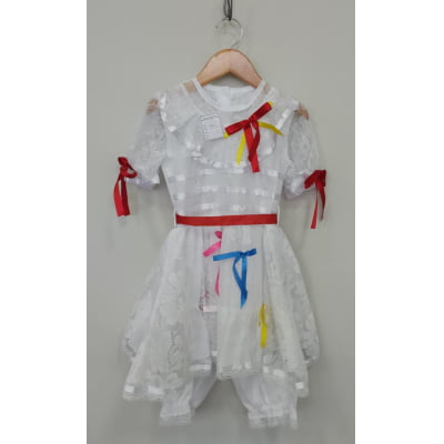 Fantasia Infantil Junino Arraiá Noiva Branca Luxo
