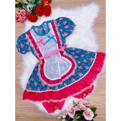 Fantasia Infantil Junino Azul - 4-6-8-10-12-14-16 - Podem Ter Variação Cor