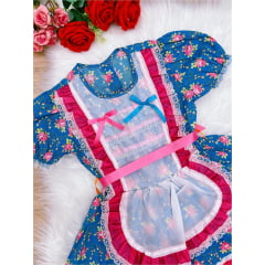 Fantasia Infantil Junino Azul - 4-6-8-10-12-14-16 - Podem Ter Variação Cor
