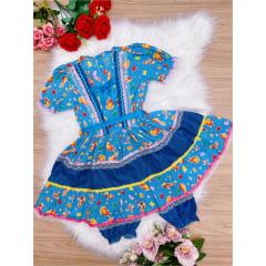 Fantasia Infantil Junino Azul Claro - 4-6-8-10-12-14-16 - Podem Ter Variação Cor