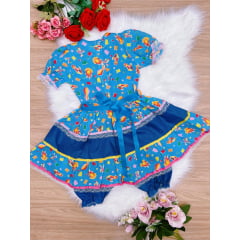 Fantasia Infantil Junino Azul Claro - 4-6-8-10-12-14-16 - Podem Ter Variação Cor
