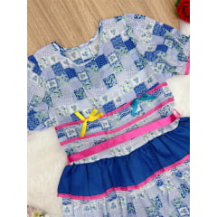 Fantasia Infantil Junino Azul e Branco - 4 - 6 - 8 -10 - 12 - 14 - 16 - Podem Ter Variação Cor