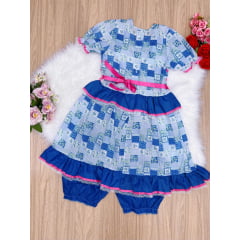 Fantasia Infantil Junino Azul e Branco - 4 - 6 - 8 -10 - 12 - 14 - 16 - Podem Ter Variação Cor
