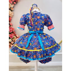 Fantasia Infantil Junino Azul Estampa Florzinhas Festas