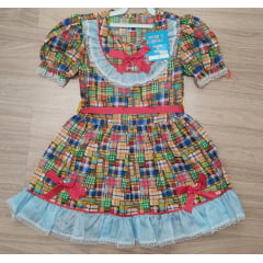 Fantasia Infantil Junino Azul - Laranja - Xadrez - 4-6-8-10-12-14-16- Podem Ter Variação Cor