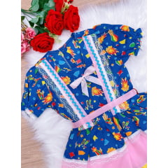 Fantasia Infantil Junino Azul Royal - 4-6-8-10-12-14-16 - Podem Ter Variação Cor