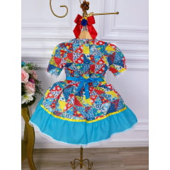 Fantasia Infantil Junino Azul Desenho Flores