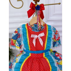 Fantasia Infantil Junino Azul Desenho Flores