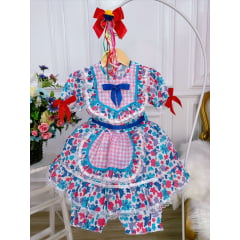 Fantasia Infantil Junino Vermelho Desenho Borboletas Flores