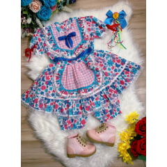 Fantasia Infantil Junino Vermelho Desenho Borboletas Flores