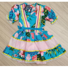 Fantasia Infantil Junino Florido Azul e Rosa - P-M-G GG - Podem Ter Variação Cor