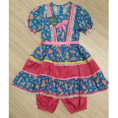 Fantasia Infantil Junino Folia Fogos Colorido - 4-6-8-10-12-14-16 - Podem Ter Variação Cor