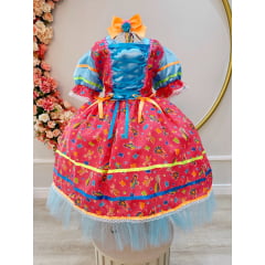 Fantasia Infantil Junino Folia Vermelho Estampa de Fogueiras