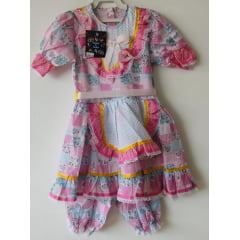 Fantasia Infantil Junino Rosa Chiclete - 4-6-8-10-12-14-16- Podem Ter Variação Cor
