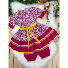 Fantasia Infantil Junino Rosa Chiclete P-M-G GG - Podem Ter Variação Cor
