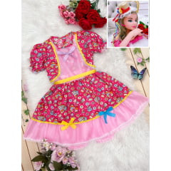 Fantasia Infantil Junino Rosa Chiclete Azul Royal P-M-G - Podem Ter Variação Cor