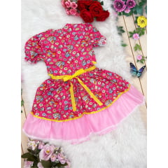 Fantasia Infantil Junino Rosa Chiclete Azul Royal P-M-G - Podem Ter Variação Cor