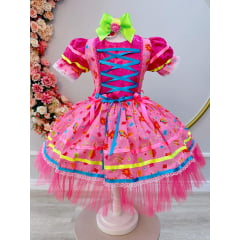Fantasia Infantil Junino Rosa Estampa de Fogueiras Folia