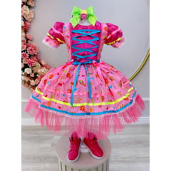 Fantasia Infantil Junino Rosa Estampa de Fogueiras Folia
