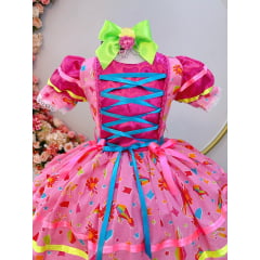 Fantasia Infantil Junino Rosa Estampa de Fogueiras Folia