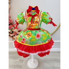 Fantasia Infantil Junino Verde e Vermelho C/ Estampa Colorida