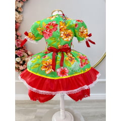 Fantasia Infantil Junino Verde e Vermelho C/ Estampa Colorida