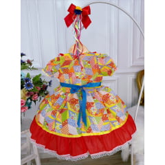 Fantasia Infantil Junino Vermelho Veste Bebê de Meses
