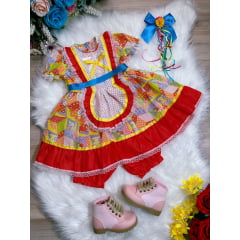 Fantasia Infantil Junino Vermelho Veste Bebê de Meses