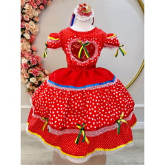 Fantasia Infantil Junino Vermelho Desenho Coraçõezinhos Festa