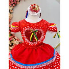 Fantasia Infantil Junino Vermelho Desenho Coraçõezinhos Festa